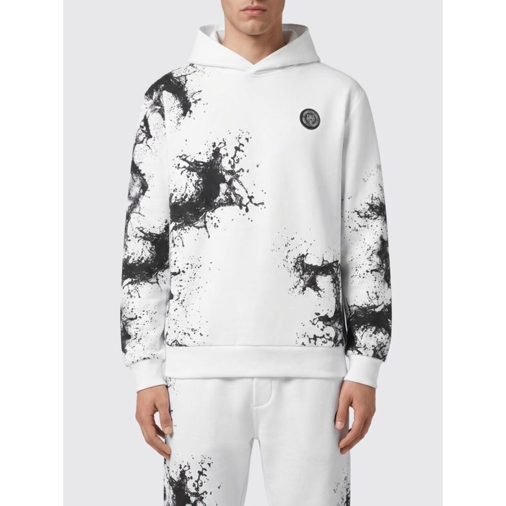 Plein Sport Men Plein Sport Cotton Hoodie With Abstract Print And Hexagon Logo